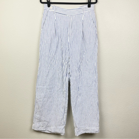 Madewell Women's 8 The Harlow Wide-Leg Pant in 100% Linen Bluestone Stripe White - Picture 3 of 16